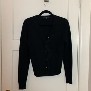 Black Cashmere Cardigan, Silk Ruffle